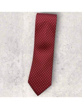 TIE RACK Silk Tie Red White Polka Dot W:3.4" EUC
